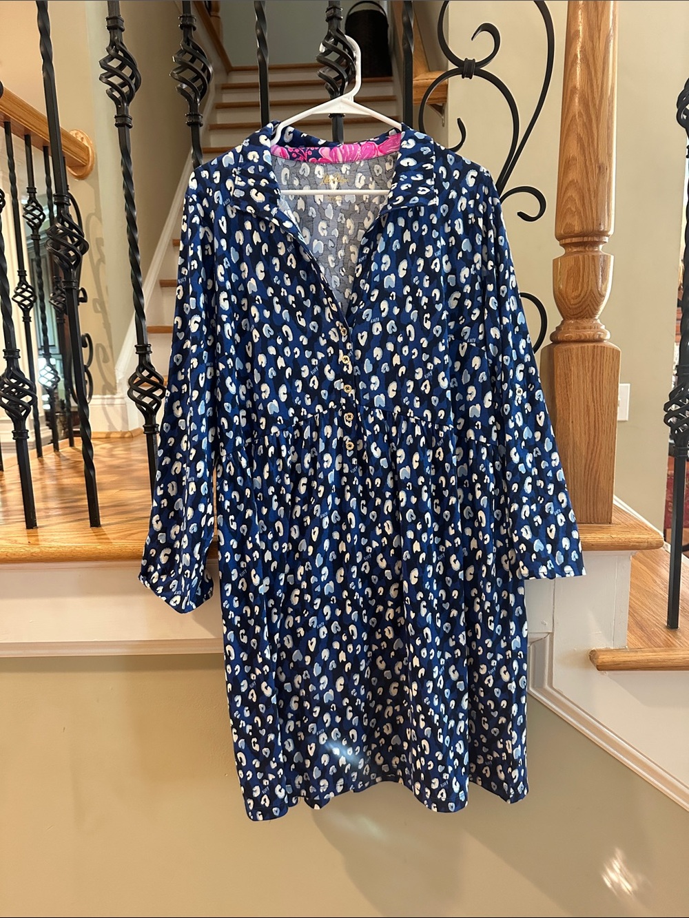 Lilly Pulitzer Navy and White Printed Long-Sleeve Shirt Dress